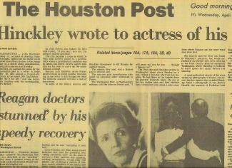 Image for The Houston Post: Hinckley Wrote To Actress Of His Plans