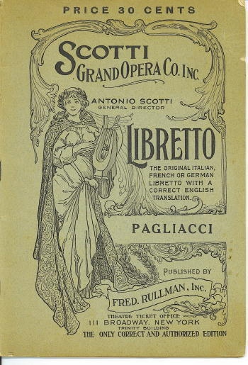Image for Pagliacci  (Punchinello) Opera in Two Acts