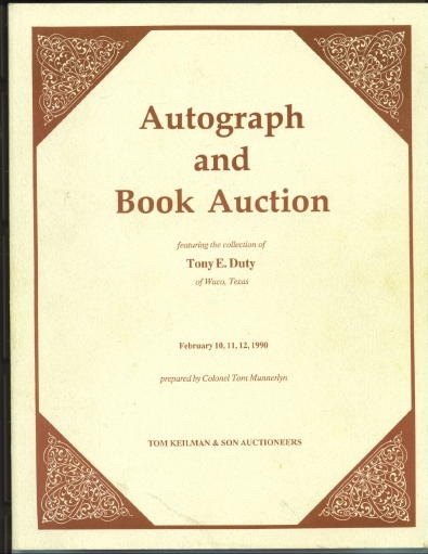Image for Autograph And Book Auction Featuring the Collection of Tony E. Duty of Waco, Texas