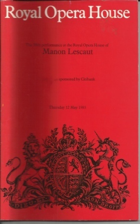 Image for Manon Lescaut , The 38th Performance At The Royal Opera House, Thursday 12 May 1983